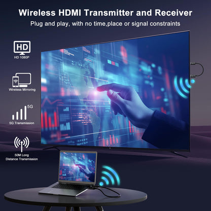 Wireless HDMI Transmitter and Receiver 4K Decode 1080P Output, HDMI Wireless Extender, Plug & Play, Support 2.4/5GHz for Streaming Video and Audio to Monitor from Laptop/Pc/Tv Box (Black)