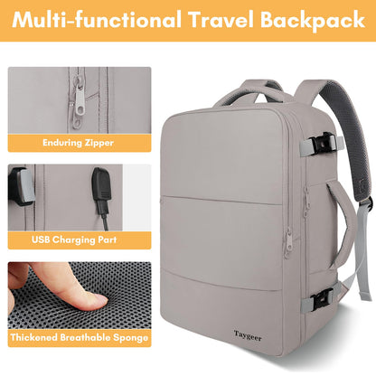 Taygeer Travel Backpack for Women, Carry On Backpack with USB Charging Port & Shoe Pouch, TSA 15.6inch Laptop Mochila Flight Approved, Nurse Bag Casual Daypack for Weekender Business Hiking, Pink