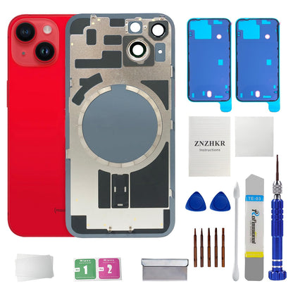 14 Back Glass Replacement with Metal Camera Frame &Magnet for iPhone 14(6.1-inch Red) & Includes Replacement Tools