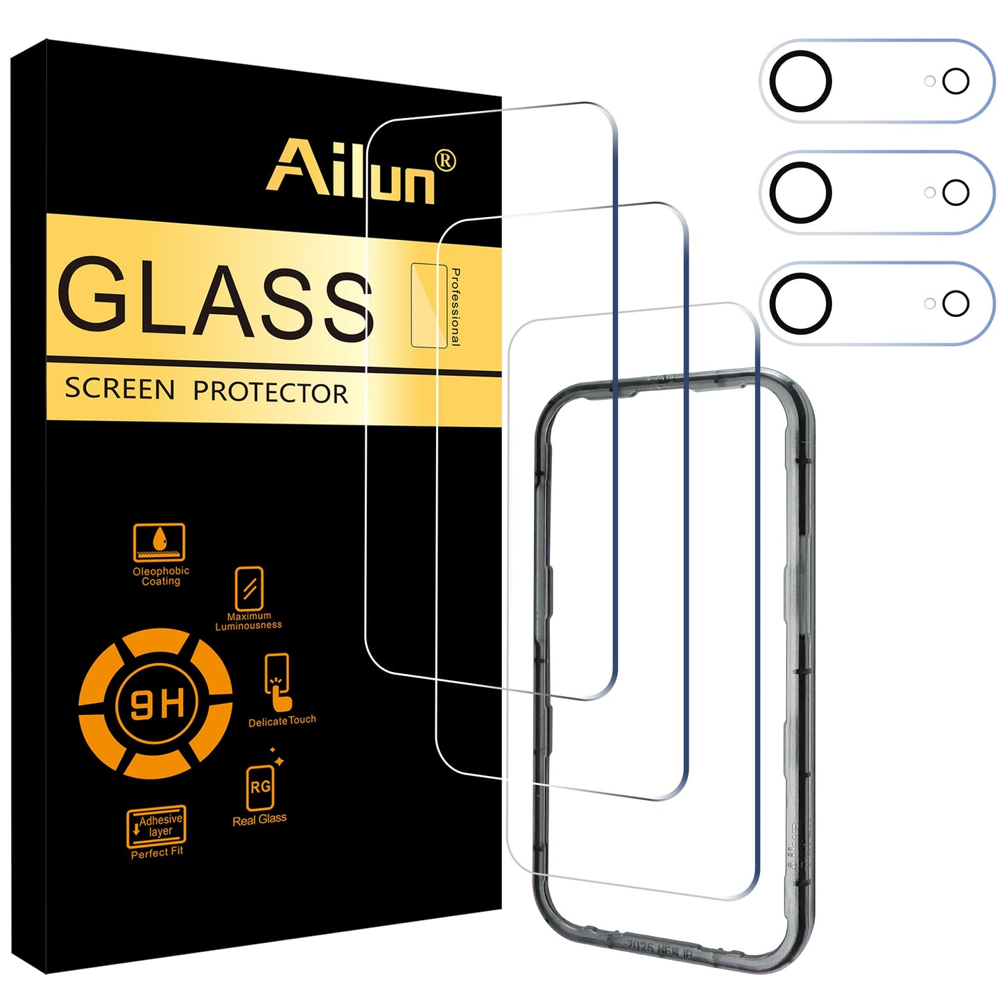 Ailun 2 Pack Screen Protector for iPhone 13 [6.1 inch Display] with 2 Pack Tempered Glass Camera Lens Protector,[9H Hardness]-HD