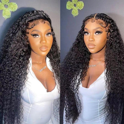 13x4 Lace Front Wigs Human Hair Pre Plucked 180 Density Brazilian Wet and Wavy Human Hair Wigs for Black Women Glueless Curly Lace Frontal Wig Natural Color (22 Inch)
