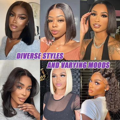 14 Inch Bob Wig Human Hair 13x6 Hd Transparent Lace Front Wigs Human Hair Pre Plucked Glueless Bob Wig 180% Density Short Straight Bob Wigs For Women