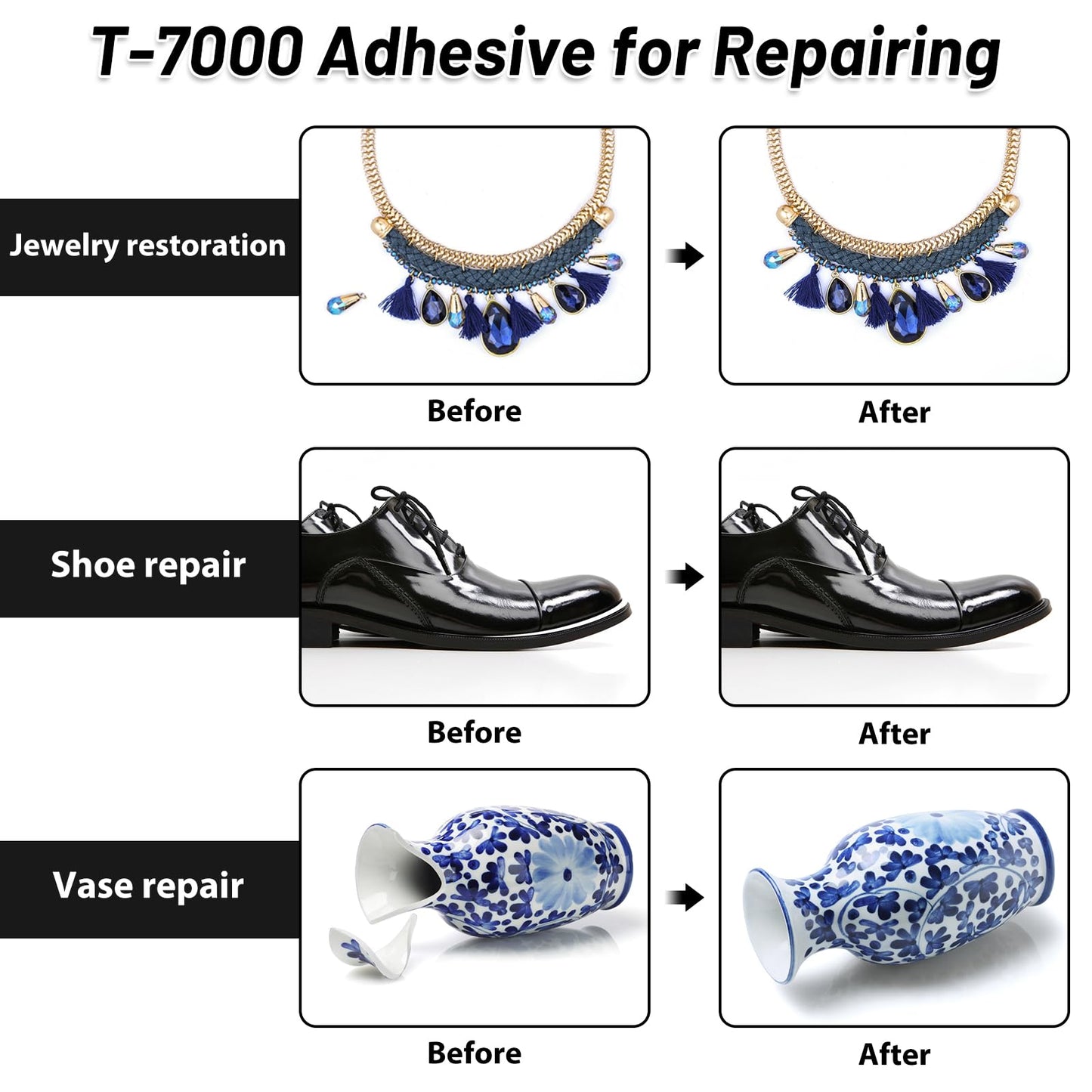 T7000 Black Glue for Phone Repair, 2 X 25 ML Semi Fluid Craft Glue T-7000 Adhesive Glue with Precision Tips for Fabric, Leather, Rubber Cement, Toys, Wood, Metal, Rhinestones Jewelry Making