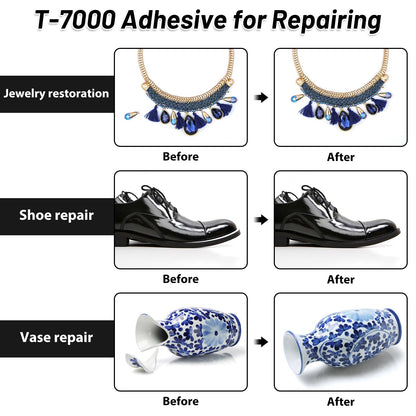 T7000 Black Glue for Phone Repair, 2 X 25 ML Semi Fluid Craft Glue T-7000 Adhesive Glue with Precision Tips for Fabric, Leather, Rubber Cement, Toys, Wood, Metal, Rhinestones Jewelry Making