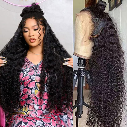 13x4 Lace Front Wigs Human Hair Pre Plucked 180 Density Brazilian Wet and Wavy Human Hair Wigs for Black Women Glueless Curly Lace Frontal Wig Natural Color (22 Inch)
