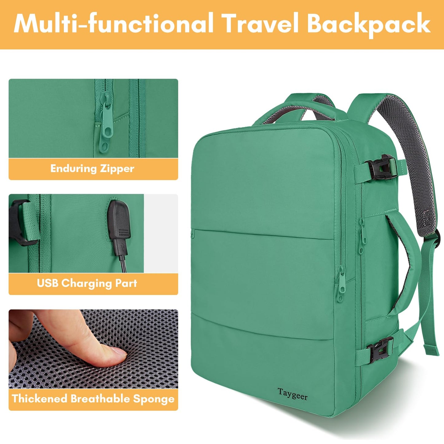 Taygeer Travel Backpack for Women, Carry On Backpack with USB Charging Port & Shoe Pouch, TSA 15.6inch Laptop Mochila Flight Approved, Nurse Bag Casual Daypack for Weekender Business Hiking, Pink