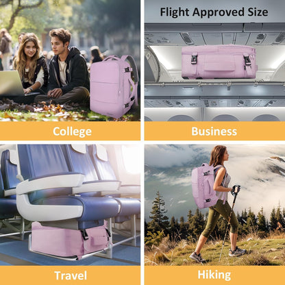 Taygeer Travel Backpack for Women, Carry On Backpack with USB Charging Port & Shoe Pouch, TSA 15.6inch Laptop Mochila Flight Approved, Nurse Bag Casual Daypack for Weekender Business Hiking, Pink