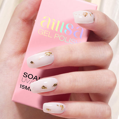 AILLSA Milky Pink Nude Gel Nail Polish, 15ml Translucent Soak Off UV LED Light Cure Gel Polish, Long Lasting for French Nail Art Salon DIY Manicure at Home