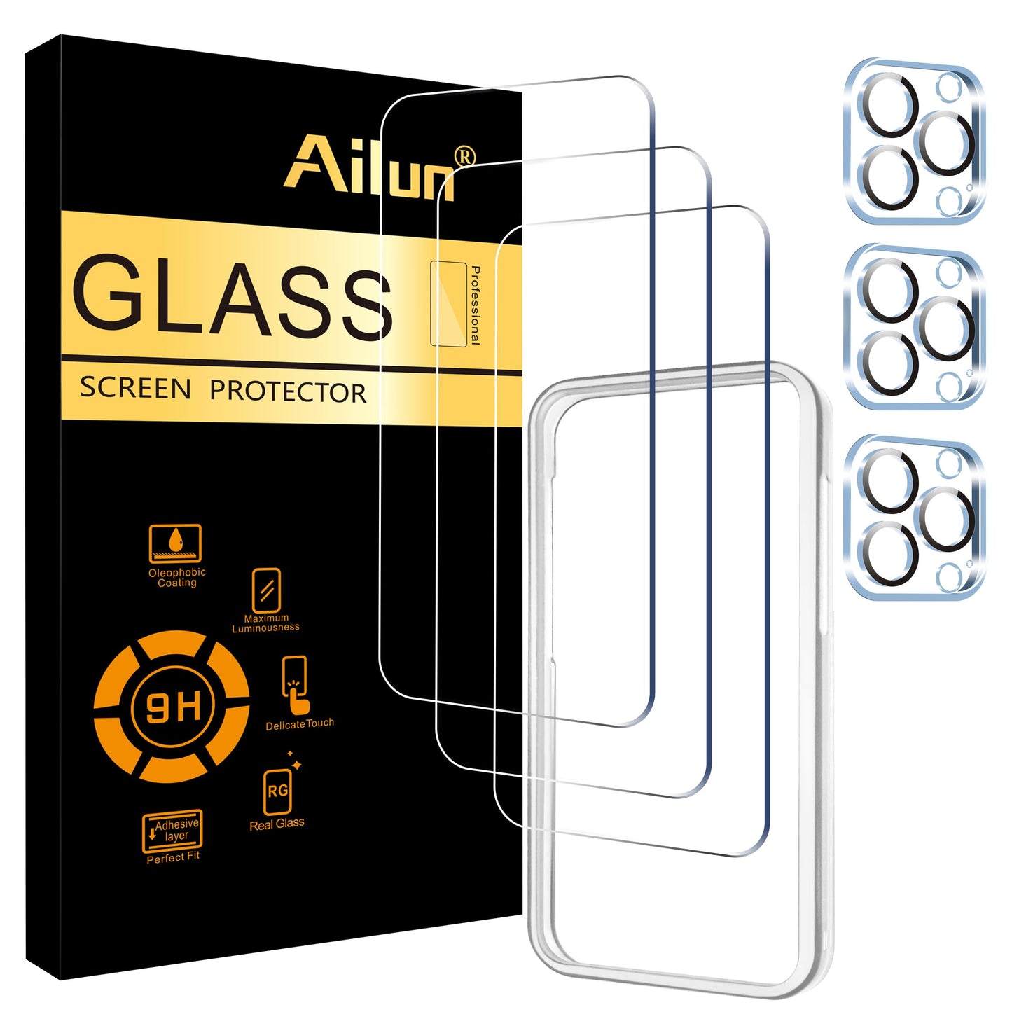 Ailun 2 Pack Screen Protector for iPhone 13 [6.1 inch Display] with 2 Pack Tempered Glass Camera Lens Protector,[9H Hardness]-HD
