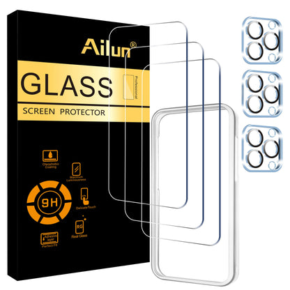Ailun 2 Pack Screen Protector for iPhone 13 [6.1 inch Display] with 2 Pack Tempered Glass Camera Lens Protector,[9H Hardness]-HD