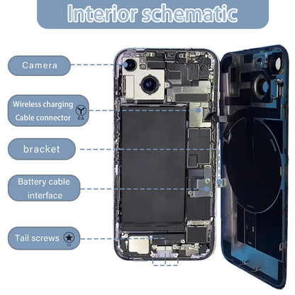 15 Back Glass Replacement with Wireless Charging Flex Cable and Camera Frame All Parts for iPhone 14 (6.1 Inch,Black) Replacement of Equipment Waterproof Tape