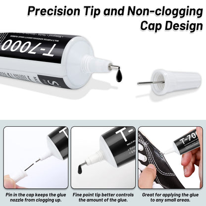 T7000 Black Glue for Phone Repair, 2 X 25 ML Semi Fluid Craft Glue T-7000 Adhesive Glue with Precision Tips for Fabric, Leather, Rubber Cement, Toys, Wood, Metal, Rhinestones Jewelry Making