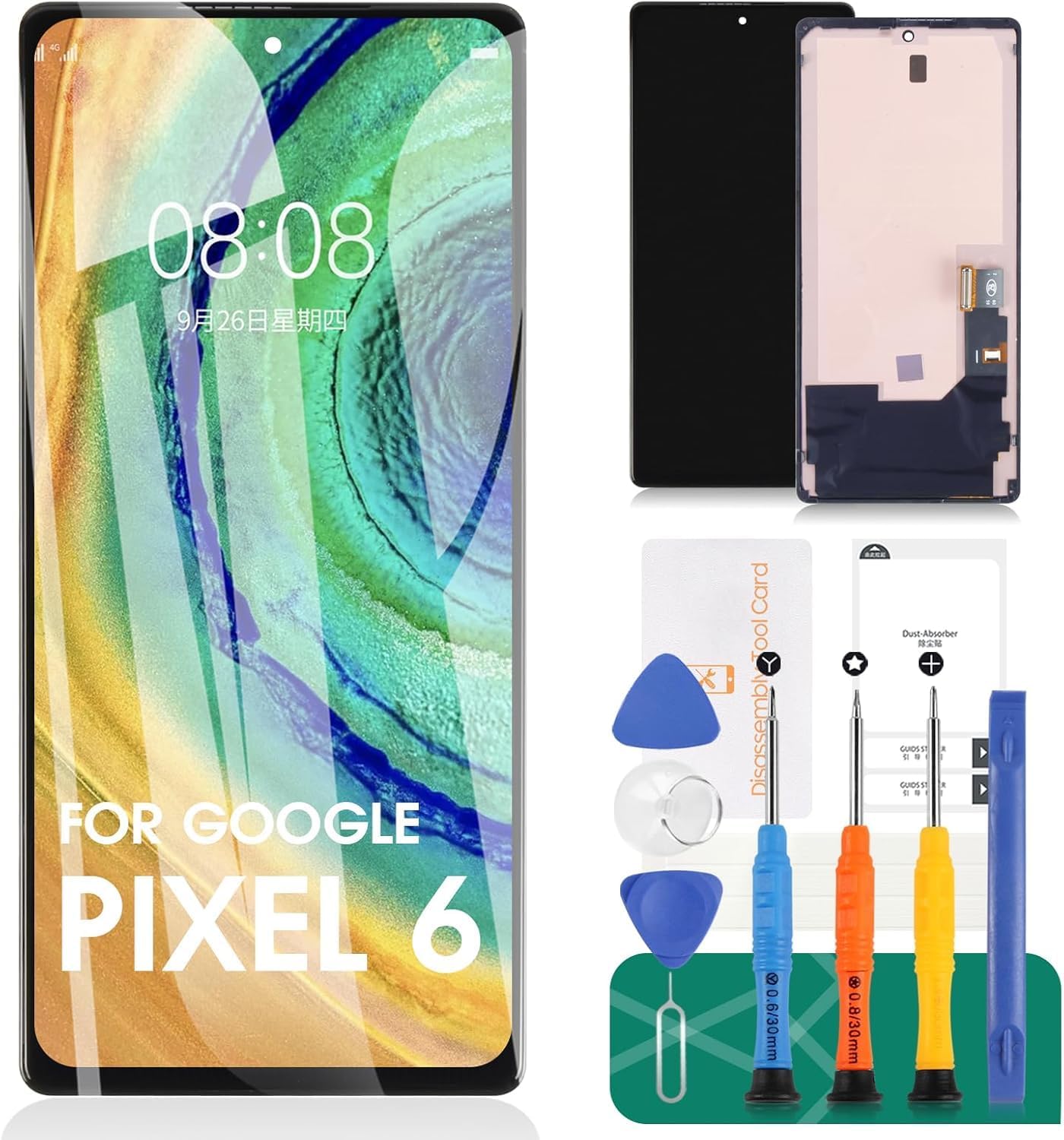 OLED for Google Pixel 6 LCD Screen Replacement for Google Pixel 6 LCD Display Touch Screen Display Assembly Repair Kits with Frame GB7N6, G9S9B16, G9S9B, GR1YH (with Fingerprint Function)