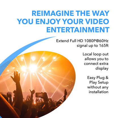 OREI 4K 1x4 HDMI Extender Splitter Over CAT6/7 Ethernet Cable Up to 4K@30Hz upto 165 ft-1080P@60Hz upto 230 ft, IR control, EDID, HDMI Loop Out (HD14-EX165-K)