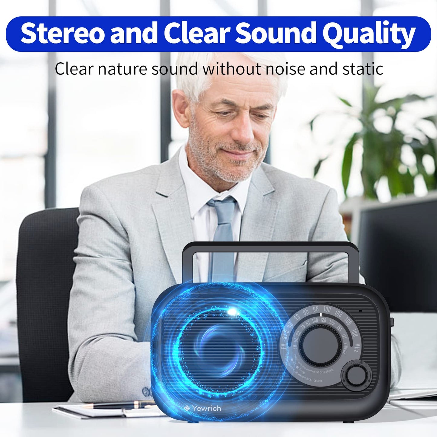 AM FM Radio with Best Reception, Bluetooth Speaker Portable Radio, DSP Plug in Wall,Battery Operated or AC Power with Headphone Jack, Large Tuning Knob for Home Kitchen Outdoor, Black