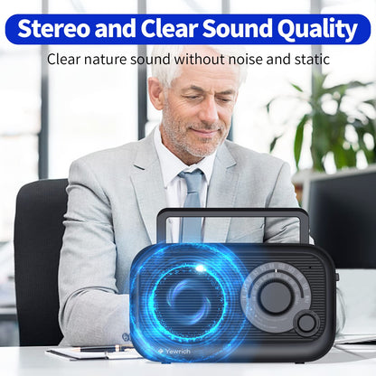 AM FM Radio with Best Reception, Bluetooth Speaker Portable Radio, DSP Plug in Wall,Battery Operated or AC Power with Headphone Jack, Large Tuning Knob for Home Kitchen Outdoor, Black