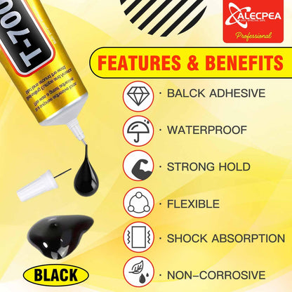 ALECPEA Upgrade T-7000 Black Adhesive Glue - 2PCS 15ml | High-Performance Waterproof Adhesive for Precision Repairs, Perfect for Phone, Electronics, Jewelry, and Crafts