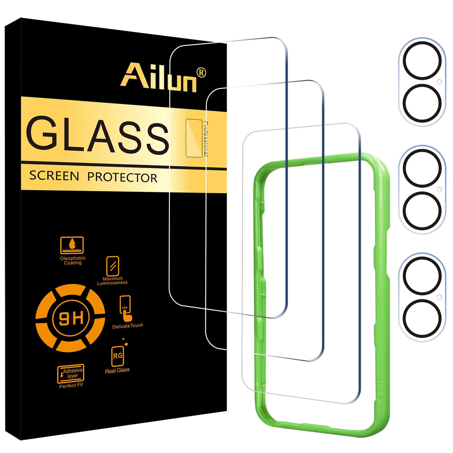 Ailun 2 Pack Screen Protector for iPhone 13 [6.1 inch Display] with 2 Pack Tempered Glass Camera Lens Protector,[9H Hardness]-HD