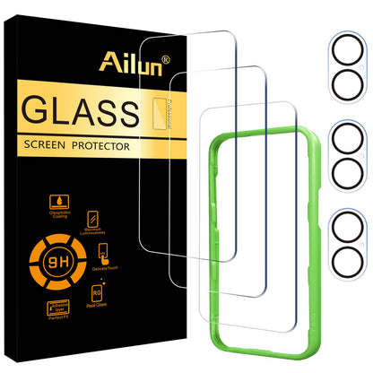 Ailun 2 Pack Screen Protector for iPhone 13 [6.1 inch Display] with 2 Pack Tempered Glass Camera Lens Protector,[9H Hardness]-HD