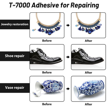 T7000 Black Glue for Phone Repair, 2 X 25 ML Semi Fluid Craft Glue T-7000 Adhesive Glue with Precision Tips for Fabric, Leather, Rubber Cement, Toys, Wood, Metal, Rhinestones Jewelry Making