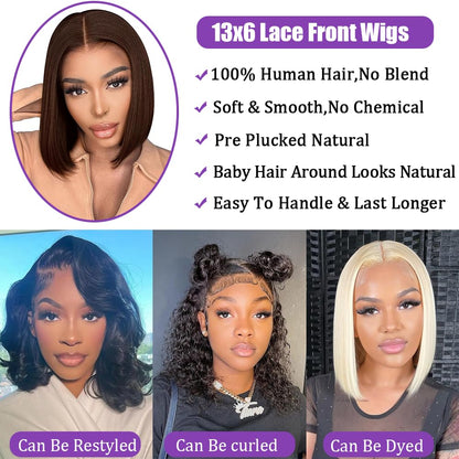14 Inch Bob Wig Human Hair 13x6 Hd Transparent Lace Front Wigs Human Hair Pre Plucked Glueless Bob Wig 180% Density Short Straight Bob Wigs For Women