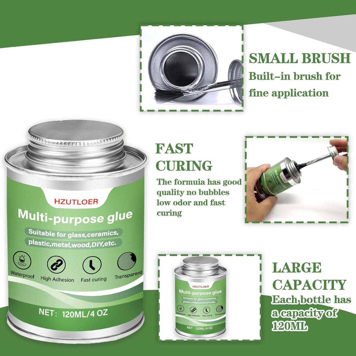 Multi-Purpose Super Glue | 120ml (4oz) High Strength Clear Adhesive with Brush | for Wood, Ceramics, Leather, Plastic | DIY Crafts & Metal Repair