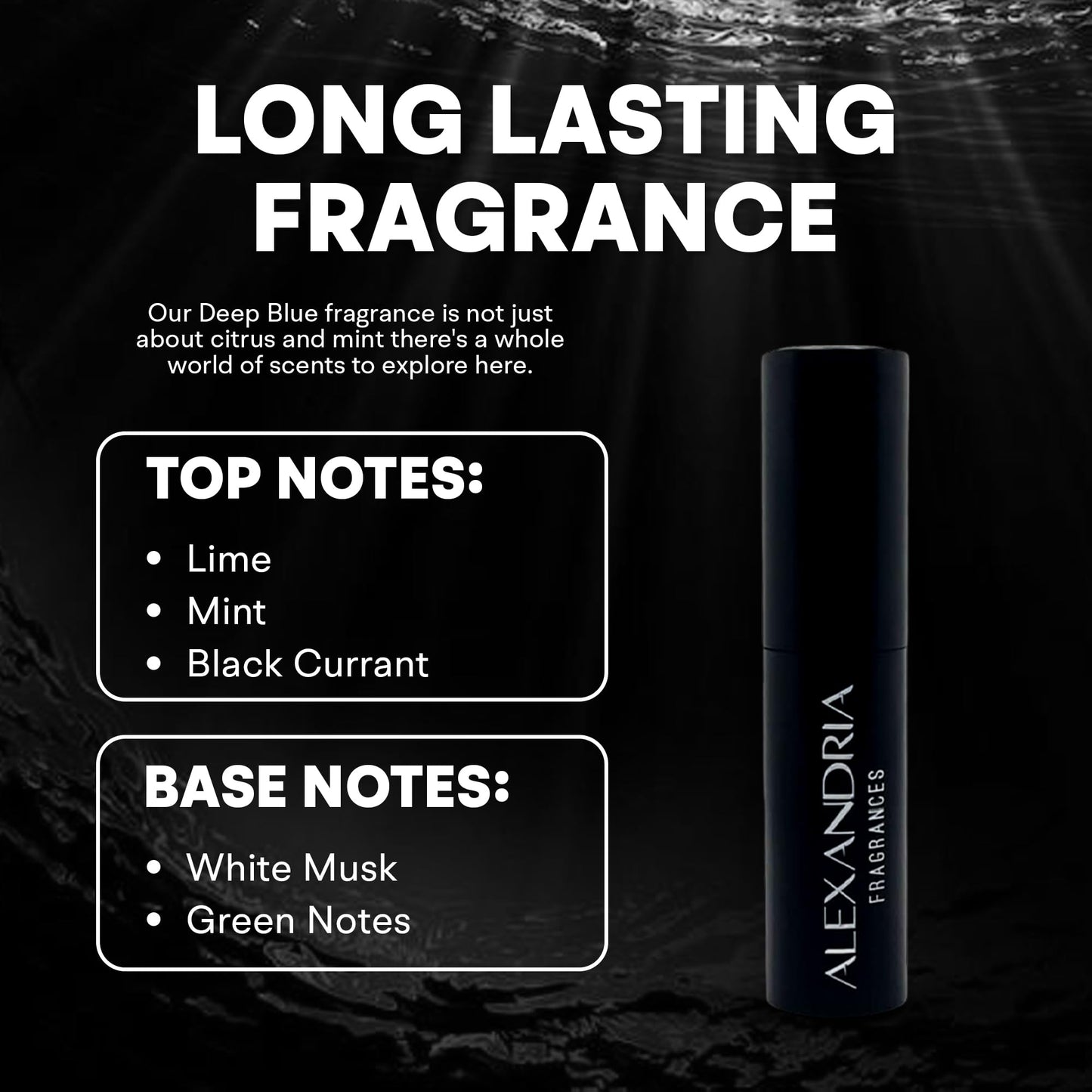 Alexandria Fragrances Deep Blue Perfume - Long Lasting Eau de Parfum for Men and Women - Fresh Citrus Parfum with Mint, Black Currant, Neroli and Musk - Luxury Men’s Cologne for Every Occasion - 10ml
