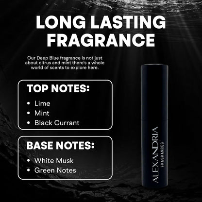 Alexandria Fragrances Deep Blue Perfume - Long Lasting Eau de Parfum for Men and Women - Fresh Citrus Parfum with Mint, Black Currant, Neroli and Musk - Luxury Men’s Cologne for Every Occasion - 10ml