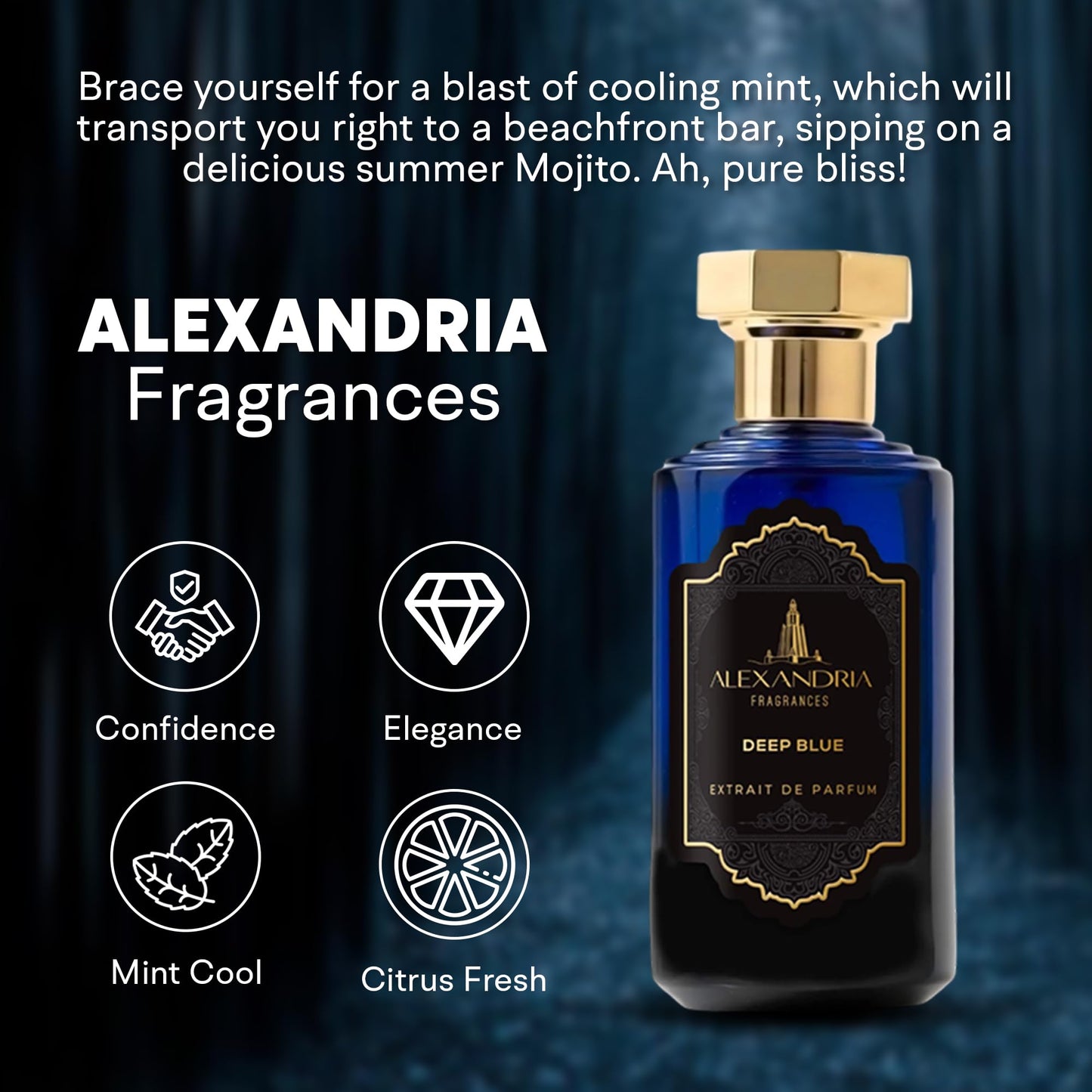 Alexandria Fragrances Deep Blue Perfume - Long Lasting Eau de Parfum for Men and Women - Fresh Citrus Parfum with Mint, Black Currant, Neroli and Musk - Luxury Men’s Cologne for Every Occasion - 10ml