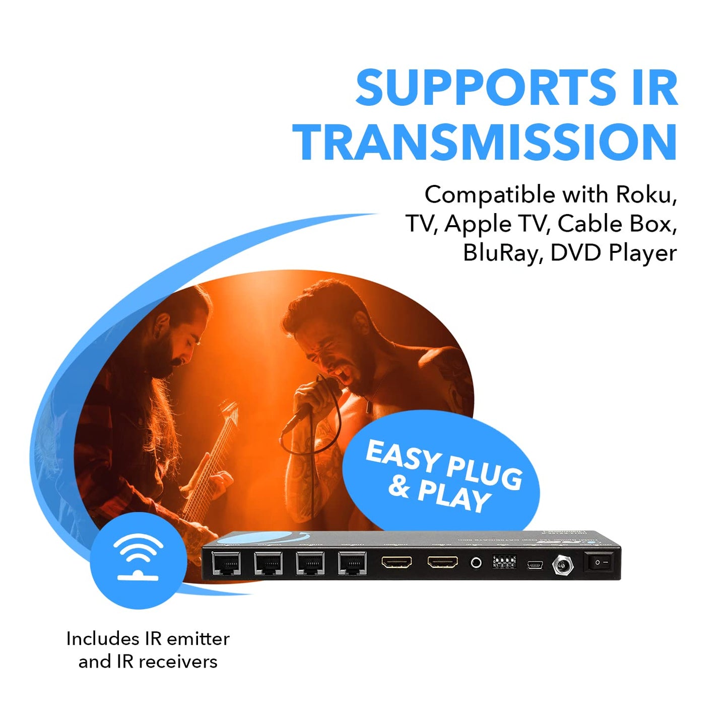 OREI 4K 1x4 HDMI Extender Splitter Over CAT6/7 Ethernet Cable Up to 4K@30Hz upto 165 ft-1080P@60Hz upto 230 ft, IR control, EDID, HDMI Loop Out (HD14-EX165-K)