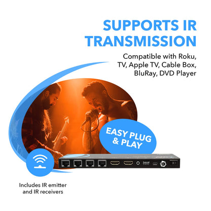 OREI 4K 1x4 HDMI Extender Splitter Over CAT6/7 Ethernet Cable Up to 4K@30Hz upto 165 ft-1080P@60Hz upto 230 ft, IR control, EDID, HDMI Loop Out (HD14-EX165-K)