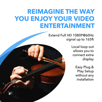 OREI 4K 1x4 HDMI Extender Splitter Over CAT6/7 Ethernet Cable Up to 4K@30Hz upto 165 ft-1080P@60Hz upto 230 ft, IR control, EDID, HDMI Loop Out (HD14-EX165-K)