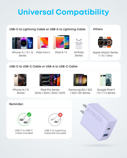 Anker iPhone 17/16 Charger, 2-Pack 20W Fast USB C Charger Block, for iPhone 16/16 Pro Max/15 Series/iPad Pro and More (Black, 2 Pack & 2 Cable)