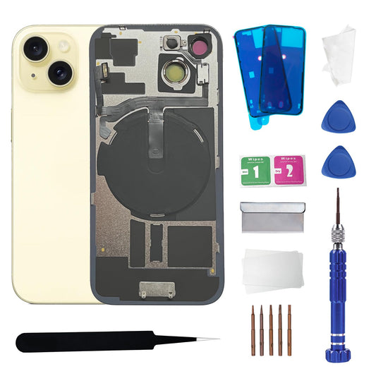15 Back Glass Replacement with Wireless Charging Flex Cable and Camera Frame All Parts for iPhone 14 (6.1 Inch,Black) Replacement of Equipment Waterproof Tape