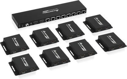 1080P 1x16 (8 Receivers) HDMI Splitter Over Cat6 Extender up to 164 Feet (50 Meters) for 16 Monitors and 1 Loop-Out Monitor (1 in 16 Out), IR Control and EDID Function