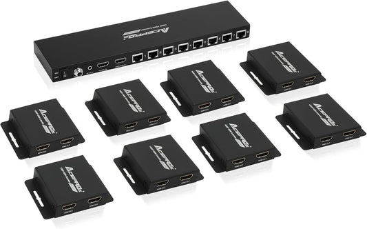 1080P 1x16 (8 Receivers) HDMI Splitter Over Cat6 Extender up to 164 Feet (50 Meters) for 16 Monitors and 1 Loop-Out Monitor (1 in 16 Out), IR Control and EDID Function
