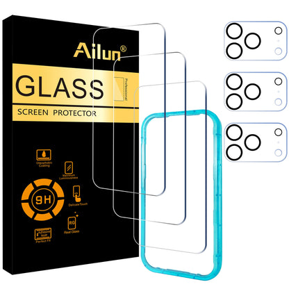 Ailun 2 Pack Screen Protector for iPhone 13 [6.1 inch Display] with 2 Pack Tempered Glass Camera Lens Protector,[9H Hardness]-HD
