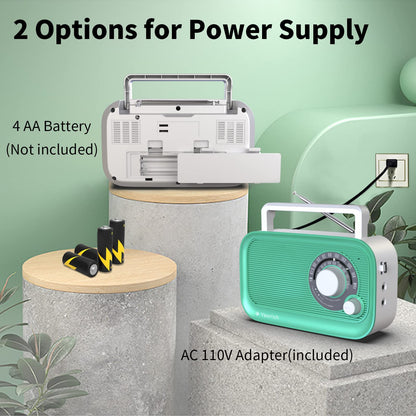 AM FM Radio with Best Reception, Bluetooth Speaker Portable Radio, DSP Plug in Wall,Battery Operated or AC Power with Headphone Jack, Large Tuning Knob for Home Kitchen Outdoor, Black