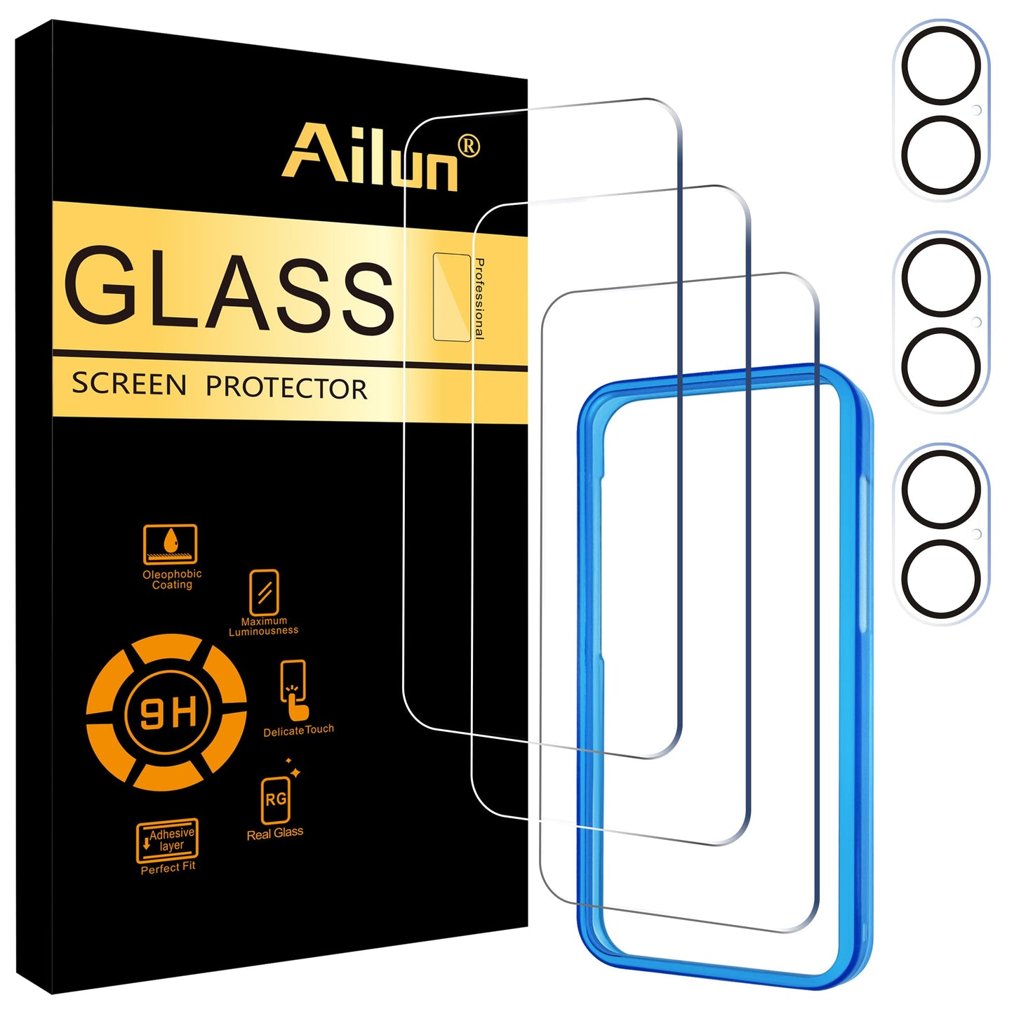Ailun 2 Pack Screen Protector for iPhone 13 [6.1 inch Display] with 2 Pack Tempered Glass Camera Lens Protector,[9H Hardness]-HD
