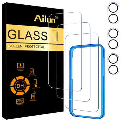Ailun 2 Pack Screen Protector for iPhone 13 [6.1 inch Display] with 2 Pack Tempered Glass Camera Lens Protector,[9H Hardness]-HD