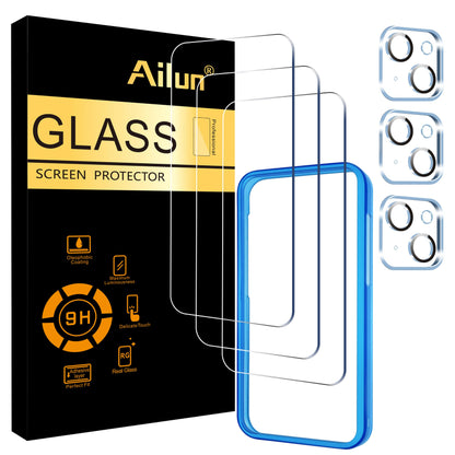 Ailun 2 Pack Screen Protector for iPhone 13 [6.1 inch Display] with 2 Pack Tempered Glass Camera Lens Protector,[9H Hardness]-HD