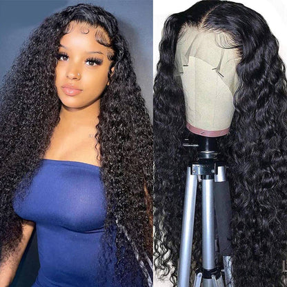 13x4 Lace Front Wigs Human Hair Pre Plucked 180 Density Brazilian Wet and Wavy Human Hair Wigs for Black Women Glueless Curly Lace Frontal Wig Natural Color (22 Inch)