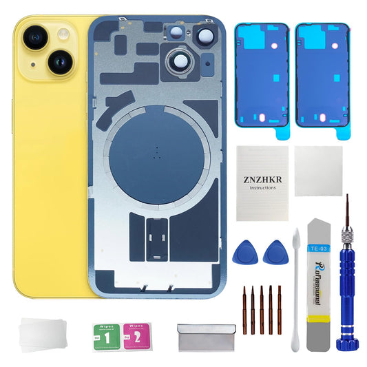 14 Back Glass Replacement with Metal Camera Frame &Magnet for iPhone 14(6.1-inch Red) & Includes Replacement Tools