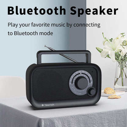 AM FM Radio with Best Reception, Bluetooth Speaker Portable Radio, DSP Plug in Wall,Battery Operated or AC Power with Headphone Jack, Large Tuning Knob for Home Kitchen Outdoor, Black