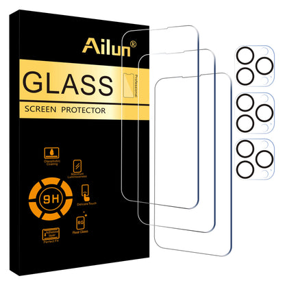 Ailun 2 Pack Screen Protector for iPhone 13 [6.1 inch Display] with 2 Pack Tempered Glass Camera Lens Protector,[9H Hardness]-HD