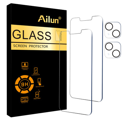 Ailun 2 Pack Screen Protector for iPhone 13 [6.1 inch Display] with 2 Pack Tempered Glass Camera Lens Protector,[9H Hardness]-HD