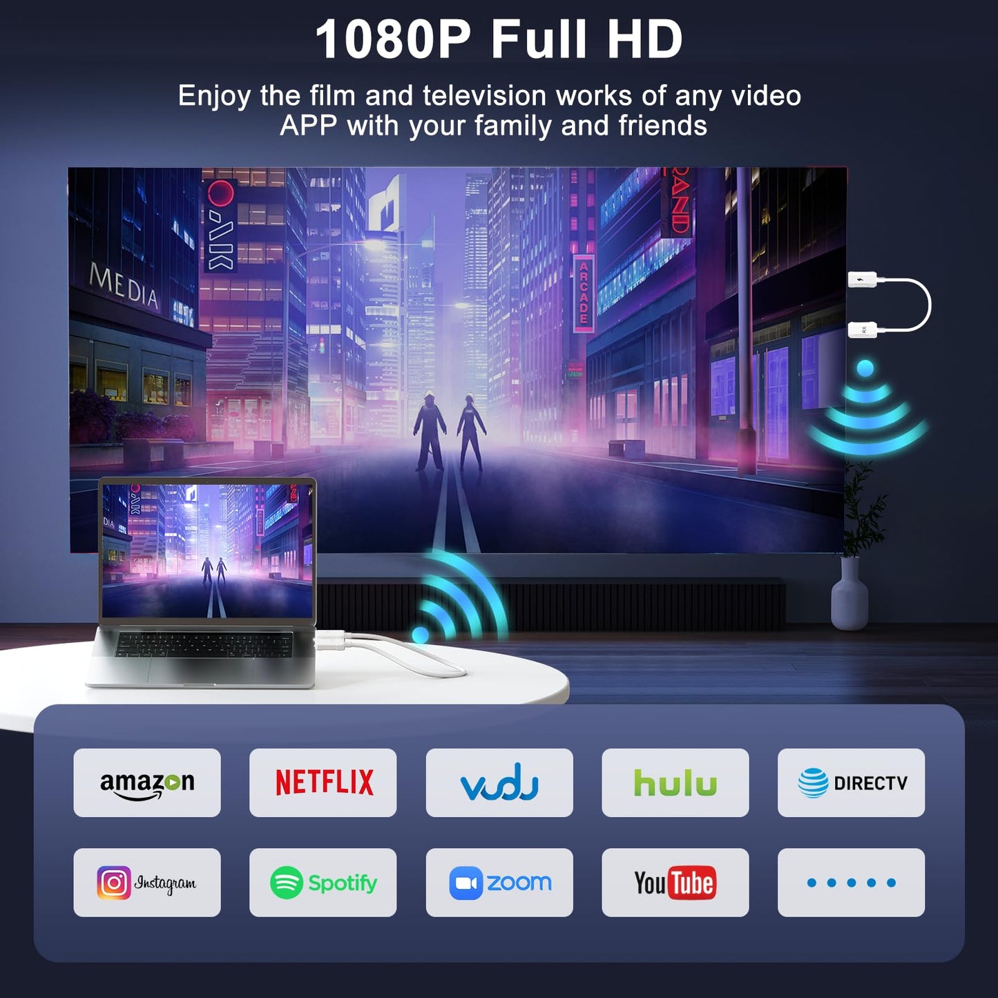 Wireless HDMI Transmitter and Receiver 4K Decode 1080P Output, HDMI Wireless Extender, Plug & Play, Support 2.4/5GHz for Streaming Video and Audio to Monitor from Laptop/Pc/Tv Box (Black)