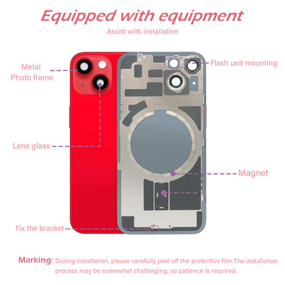 14 Back Glass Replacement with Metal Camera Frame &Magnet for iPhone 14(6.1-inch Red) & Includes Replacement Tools