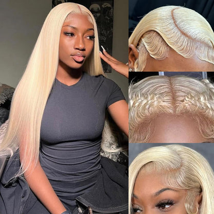 32 Inch 613 13x6 Lace Front Wigs Human Hair Straight Blonde Wig 180% Density 613 Lace Front Wig Human Hair for Women, Pre Plucked, Minimal Shedding, Soft Texture, Natural Look for Daily Wear