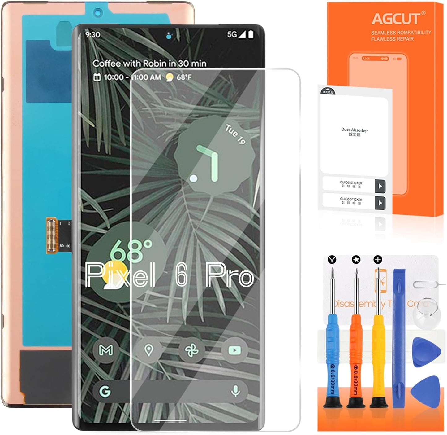 OLED for Google Pixel 6 Pro 5G LCD Screen Replacement for Pixel 6 Pro LCD Display GLUOG G8VOU Screen Touch Digitizer Assembly+Installation Video（with Fingerprint Function,No Fingerprint Cable